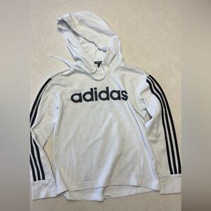 Adidas Youth (M)White Hoodie with Black Stripes some staining — see description